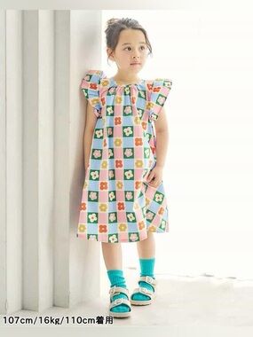 Apres Les Cours Girls Floral Gingham Puff Sleeveless Dress - 5Y/120
